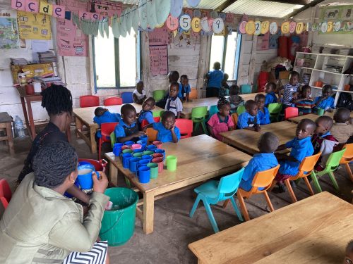 uphill baby class waiting for their morning porridge